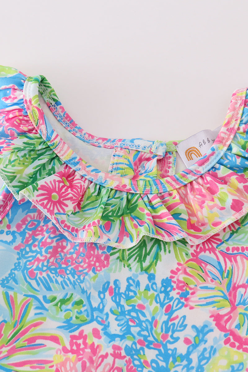 Pink tropical floral girl set