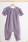 Purple castle hand smocked gingham girl romper