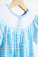 Blue puppy hand smocked girl romper