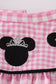 Pink character embroidery girl gingham dress