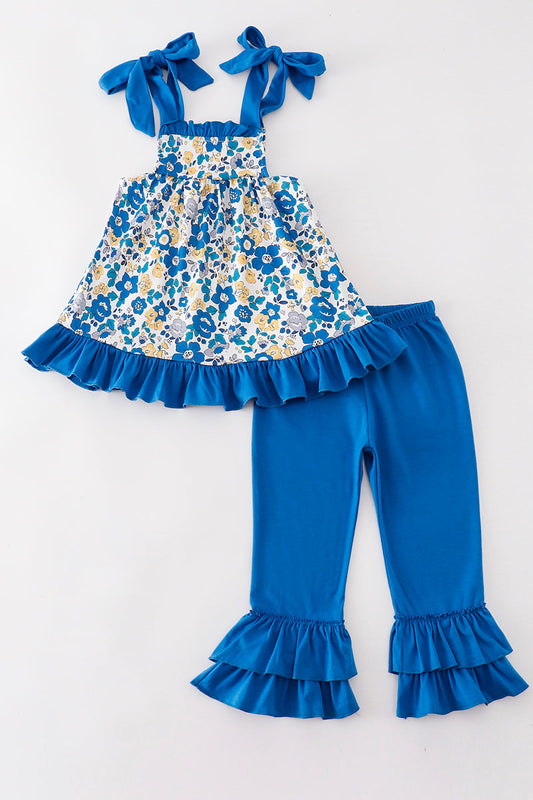 Blue floral print girl set