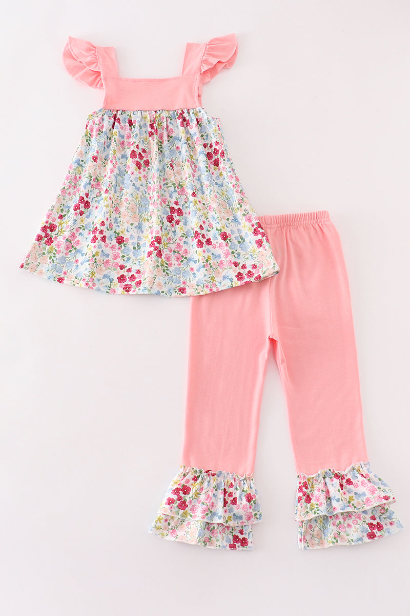 Pink floral print girl set