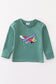 Green plane applique boy top