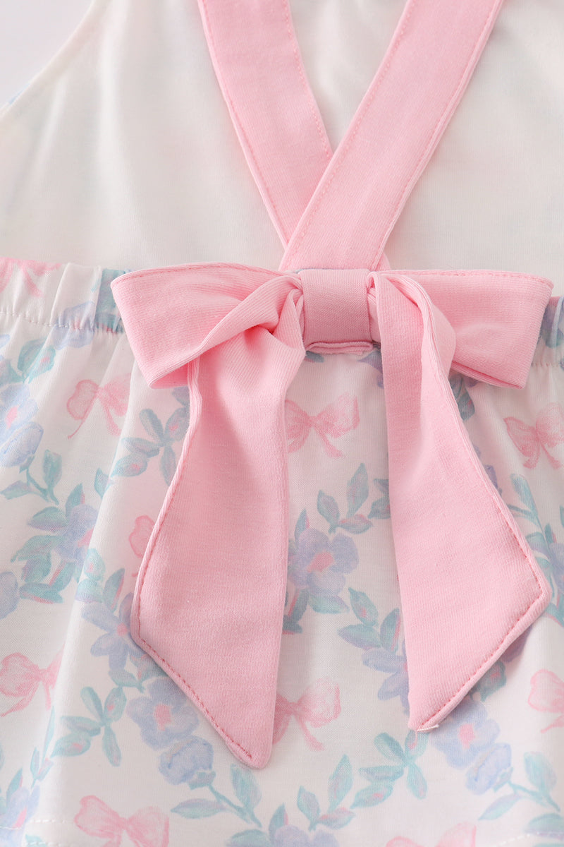 Pink bow print girl bloomer set