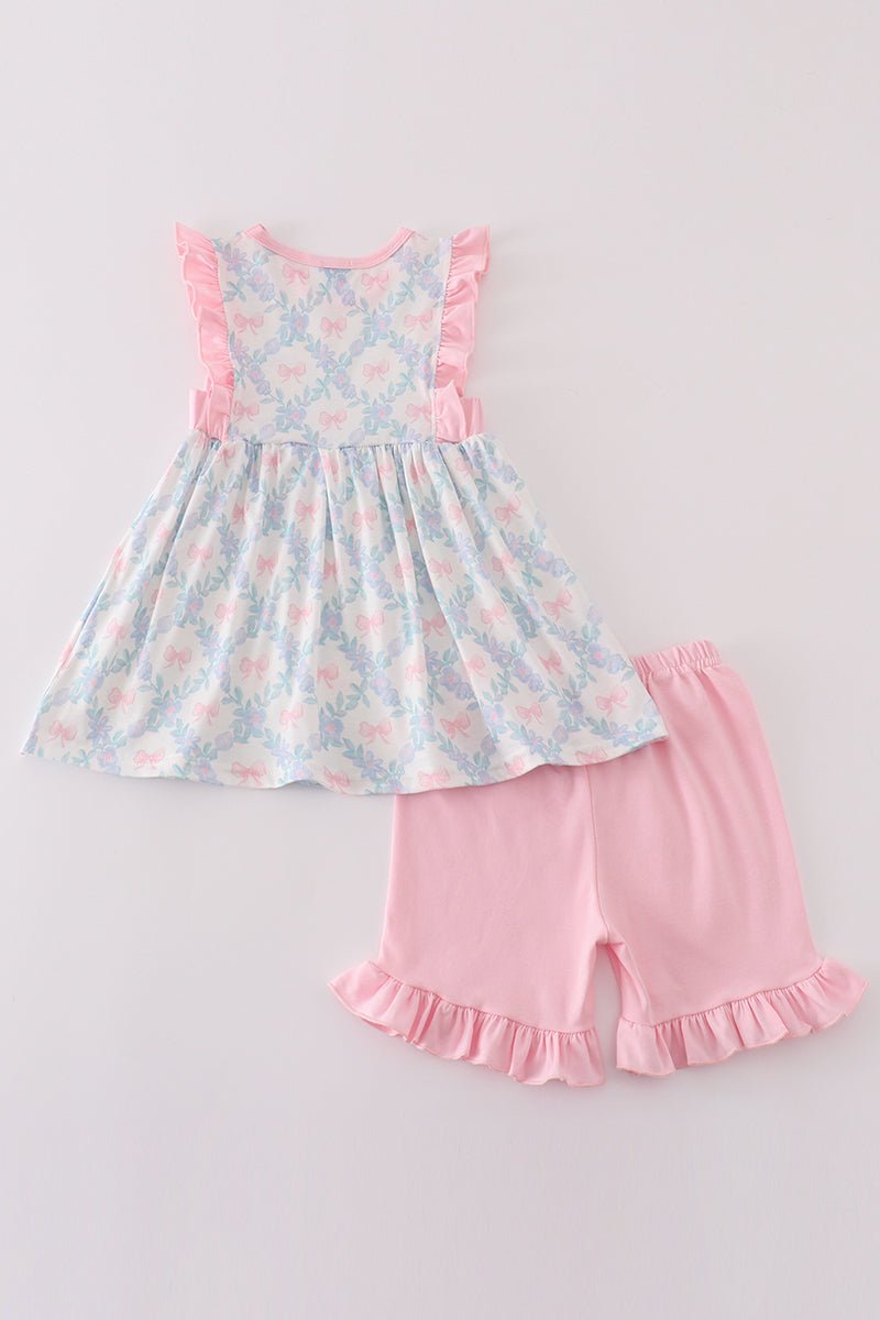 Pink bow print girl set