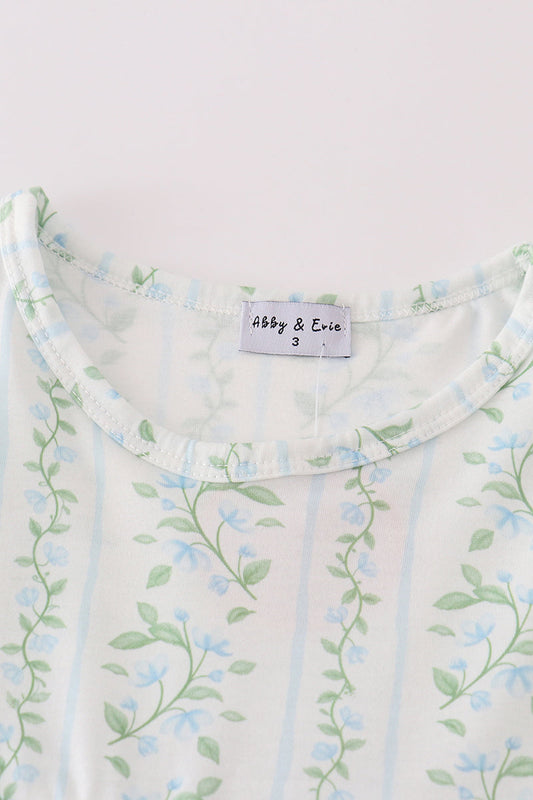 Blue botanical print girl set