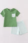 Green gingham boy shorts set