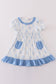 Blue bow ruffle girl dress