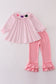 Pink gingham heart french knot girl set