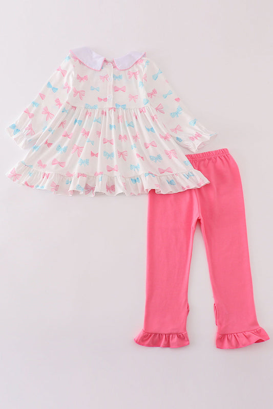 Pink bow embroidery girl set