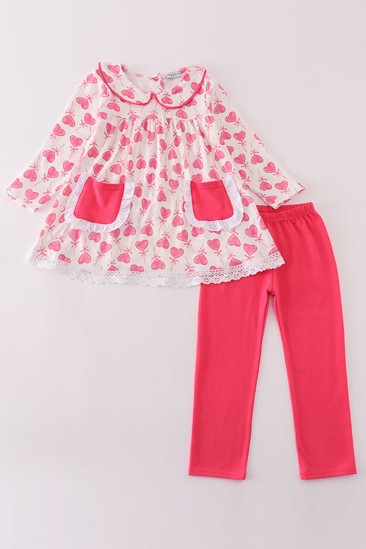 Pink valentine heart girl set