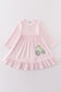 Pink tractor lucky clover applique girl dress