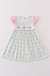 Pink green bow clover embroidery girl dress