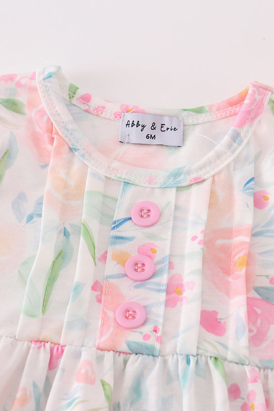 Pink Pastel Meadow print girl bloomer set