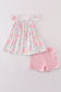 Pink Pastel Meadow print smocked girl set