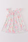 Pink Pastel Meadow print smocked girl dress