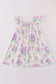 Purple hydragena print smocked girl dress