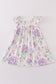 Purple hydragena print smocked girl dress