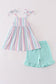 Multicolored stripe girl shorts set