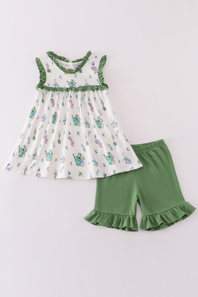 Easter bunny print girl ruffle set