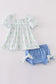 Green leaves bow print girl bloomer set