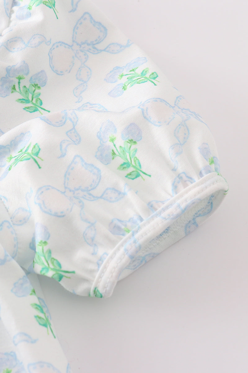 Green leaves bow print girl set