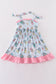 Pink character print ruffle girl dress