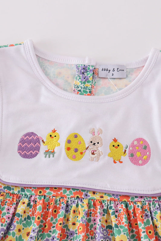 Easter floral bunny egg embroidery girl dress