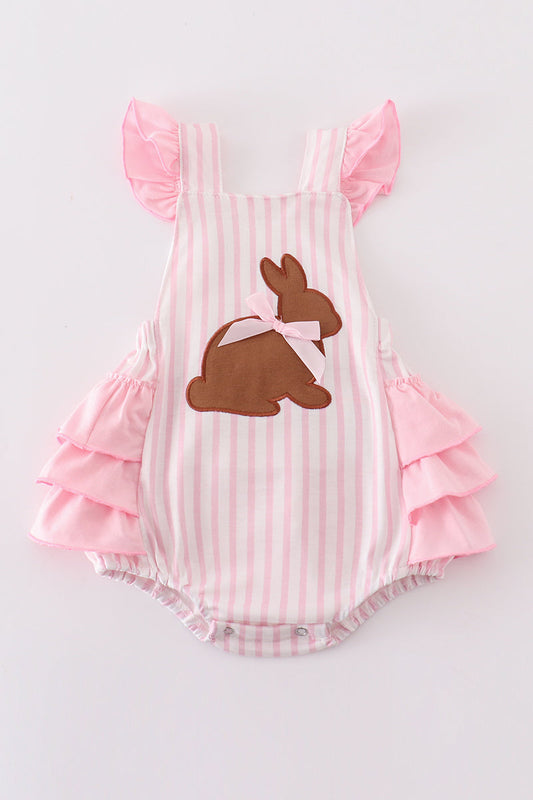 Pink easter bunny applique stripe girl bubble