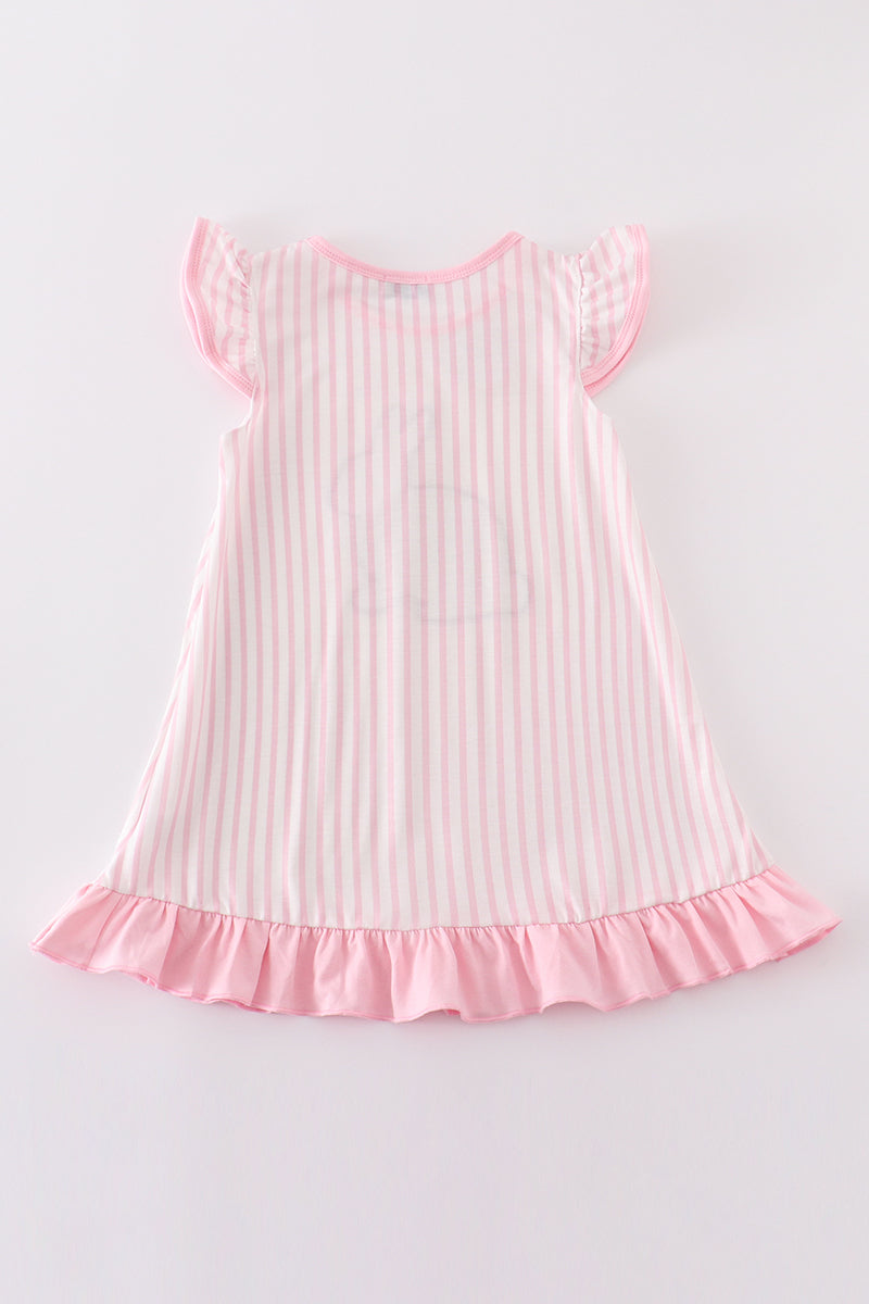 Pink easter bunny applique stripe girl dress