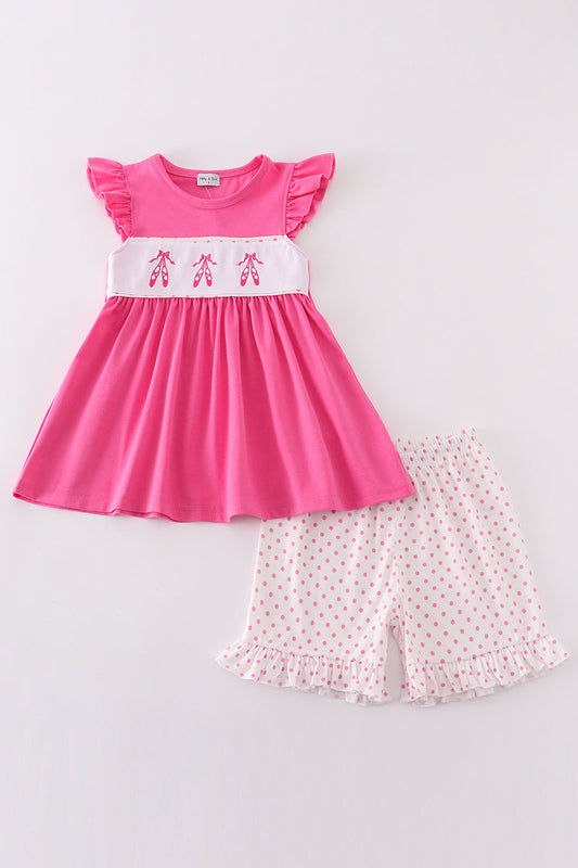 Pink ballerina embroidery girl set