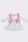 Pink bow print girl dress